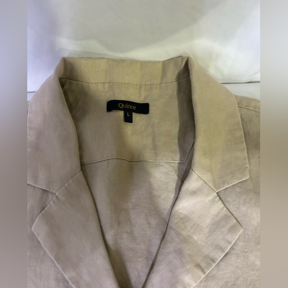 Quince Light Tan Linen cropped Collared Shirt - Picture 3 of 10
